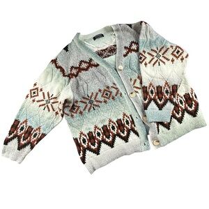 BloomChic Fair Isle Cardigan Sweater Mint Multi 3X Boho Nordic Knit Aqua Rust